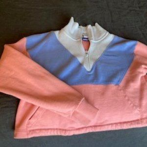 Outdoor Voice XS Cropped  1/4 Zip Collared Sweatshirt Pink & Blue